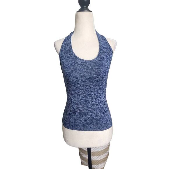 Blue Knit 90s Crop Halter Le Chateau Jr Vintage Y2K Denim Look Sexy Spring - Picture 7 of 7